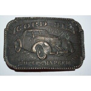 Vintage 1970s Supercharged Cord 812 Brass Tone Belt Buckle Cord OWNERS CLUB Rare